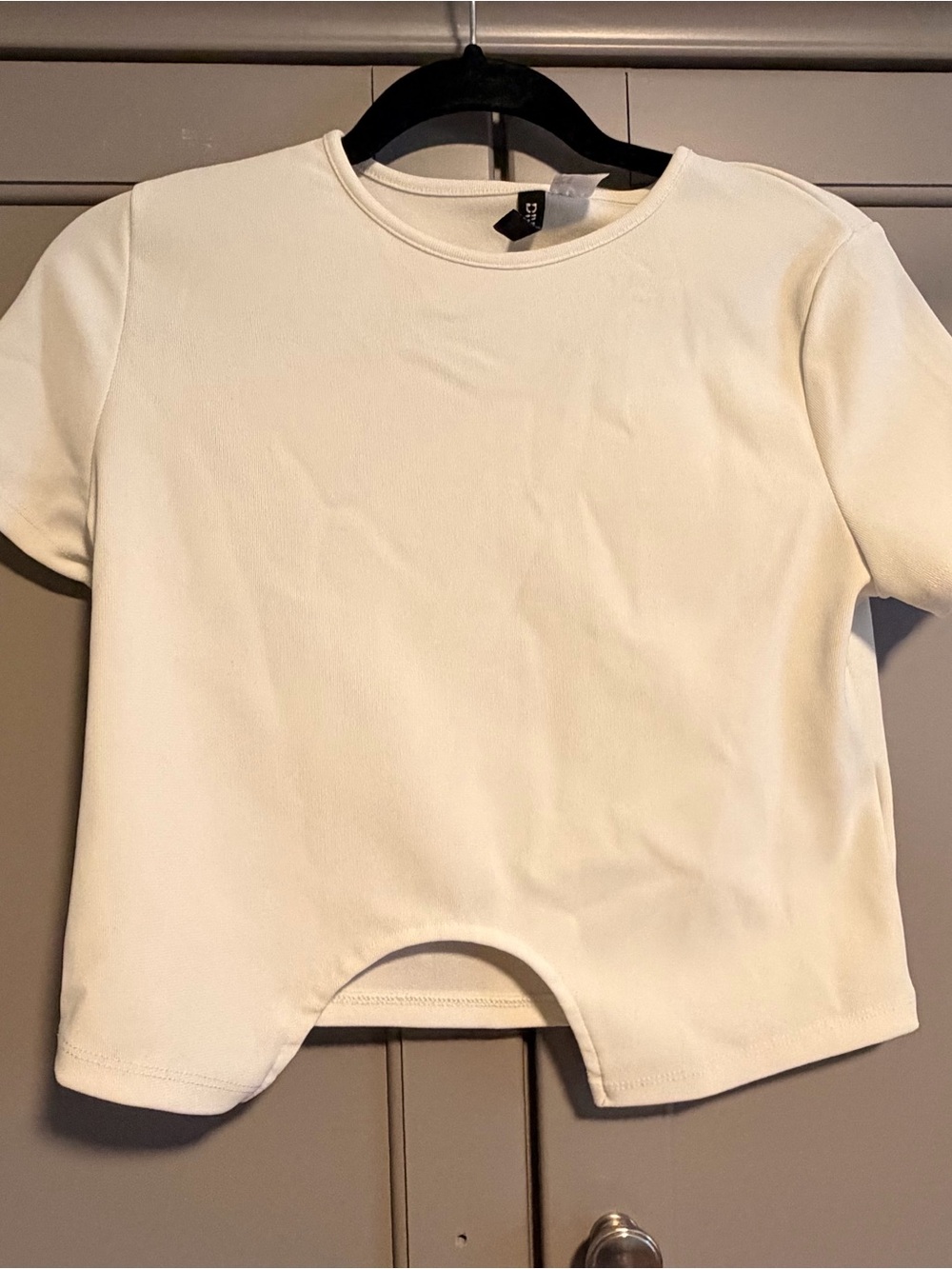 H&M White Short Sleeve Girls' Top with Curved Cutout Hem